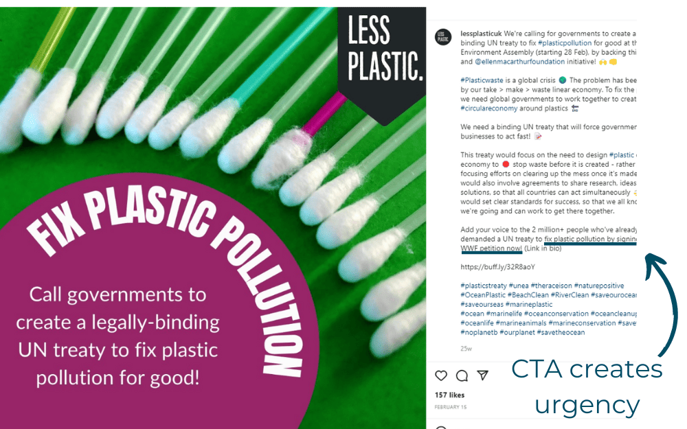 Less Plastic Instagram post with call to action that adds urgency