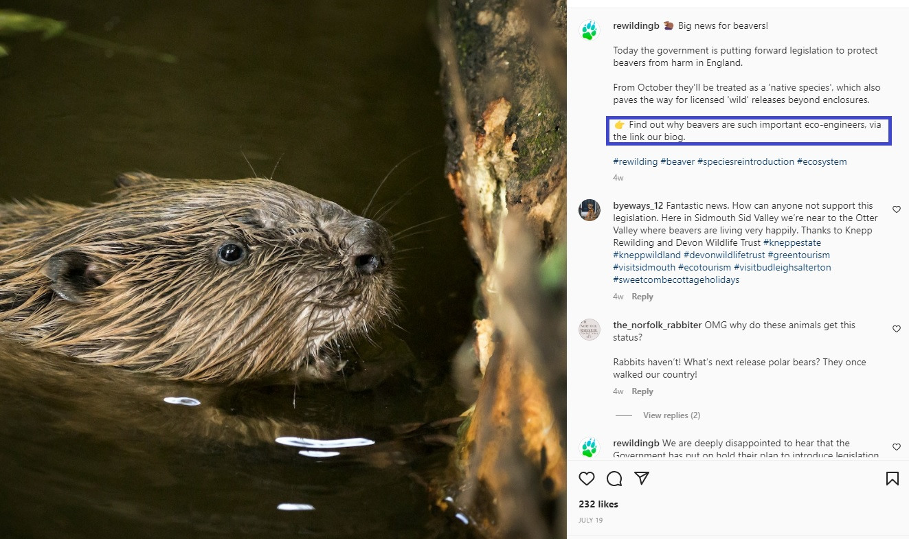 Instagram beavers post with CTA stating benefit
