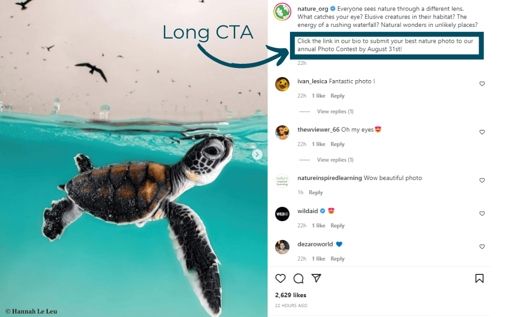 Instagram post with a long call to action