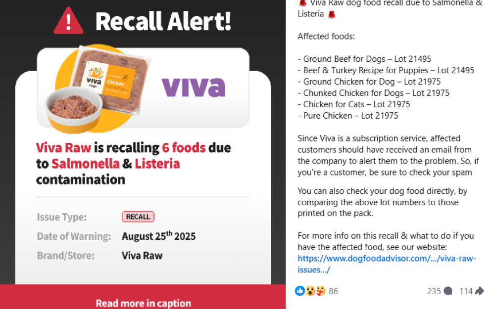 DFA FB Post Recall Alert After