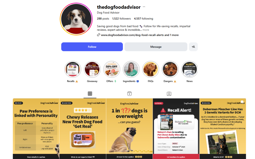 DFA Instagram profile Oct 2025